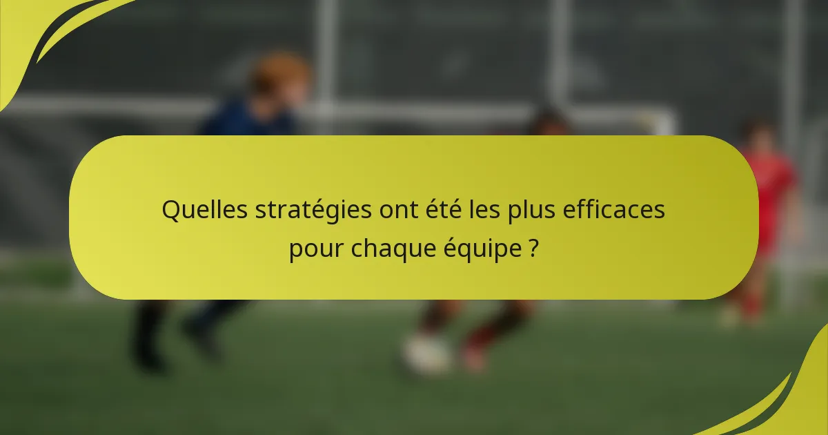 Quelles stratégies ont été les plus efficaces pour chaque équipe ?